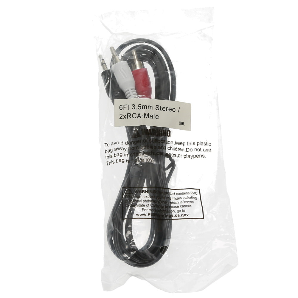 6Ft 3.5mm Stereo Plug to 2xRCA-M Cable