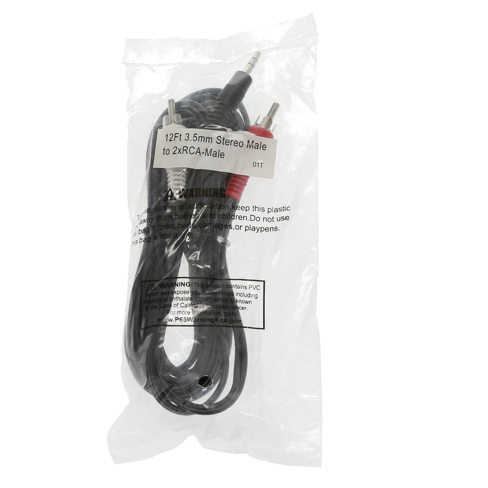 12Ft 3.5mm Stereo Plug to 2xRCA-M Cable