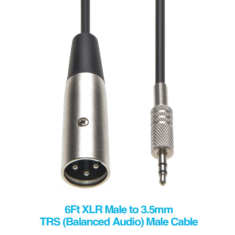10Ft XLR Male to 3.5mm Stereo TRS (Balanced Audio) Male Cable