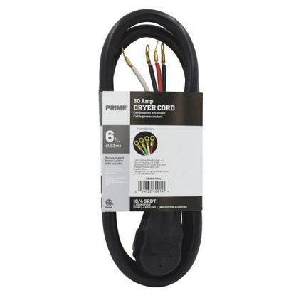6Ft 10/4 30 Amp Black 4-Wire Dryer Cord