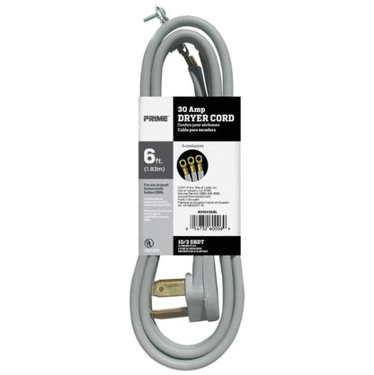 6Ft 10/3 30 Amp Gray 3-Wire Dryer Cord