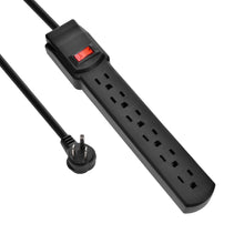 6Ft 6-Outlet Surge Protector 14AWG/3,15A, 90J Black Right Angle Plug