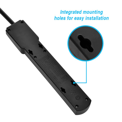 3Ft 6-Outlet Surge Protector 14AWG/3,15A, 90J Black Right Angle Plug
