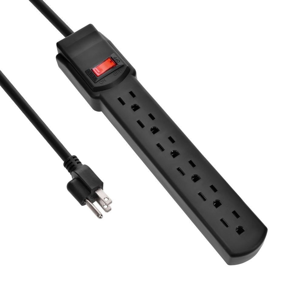 6Ft 6-Outlet Surge Protector 14AWG/3, 15A, 90J Black