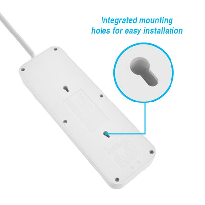 3Ft 8-Outlet Surge Protector 2USB-A+1USB-C,14AWG/3, 15A, 2450J White