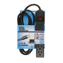 12Ft 6-Outlet Surge Protector 14AWG/3, 15A, 90J Black