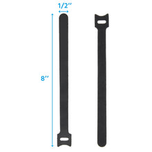8" Hook and Loop Wrap Strap 1/2" Width Black, 100pc Pack